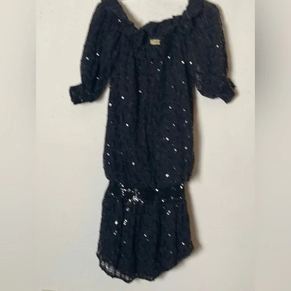 Vintage 1980s SEQUIN Slouchy Fit SEQUIN Drop Waist On/Off Shoulder Party… - Picture 5 of 9